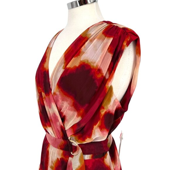 Taylor Printed Wrap Sleeveless Dress Red Pink Floral With Belt Size XL NWT - Picture 4 of 12